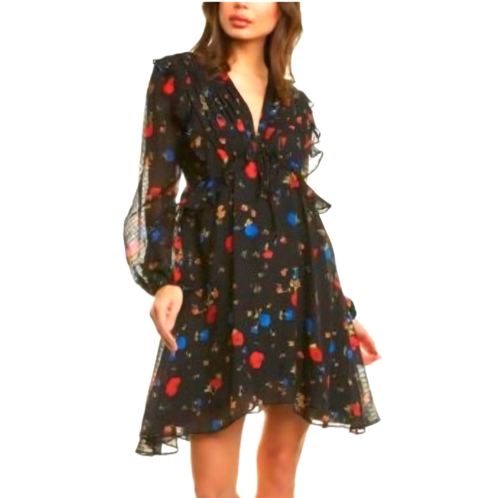 The Kooples Daydream Silk Black Floral Dress